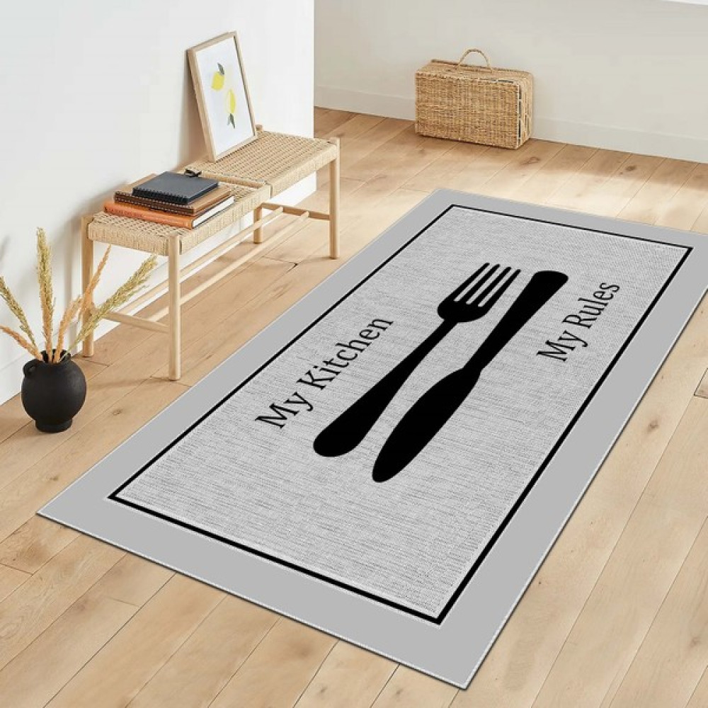 Makinede Yıkanabilir Kaymaz Taban Leke Tutmaz Mutfak Halısı ve Mutfak Yolluk - Gri - 40 x 60 cm Salon Halısı Fiyatı