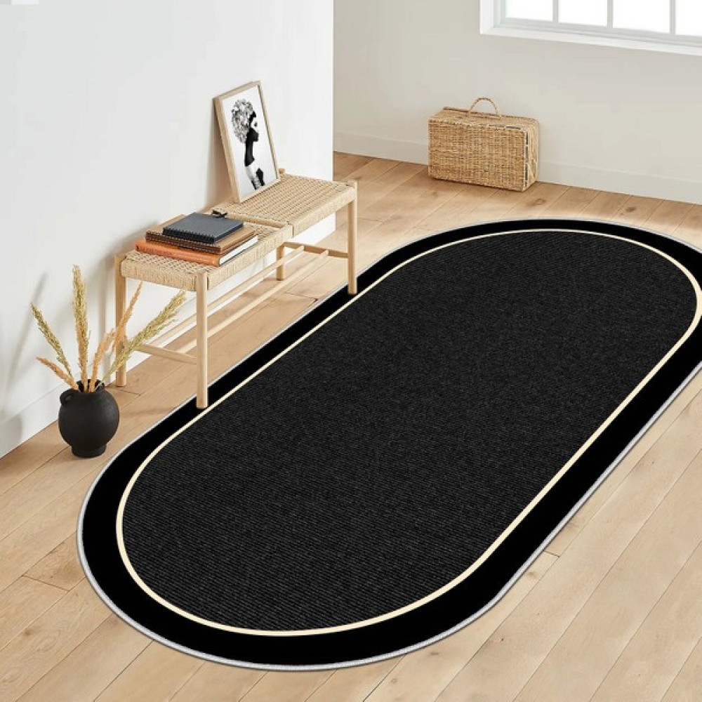 Makinede Yıkanabilir Kaymaz Taban Leke Tutmaz Oval Salon Halısı Mutfak Halısı ve Yolluk - Siyah - 40 x 60 cm Salon Halısı Fiyatı