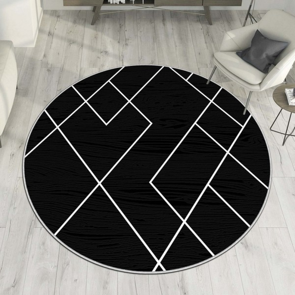 Makinede Yıkanabilir Kaymaz Taban Leke Tutmaz Yuvarlak Salon Halısı ve Mutfak Halısı - Siyah - 40 x 40 cm Salon Halısı Fiyatı