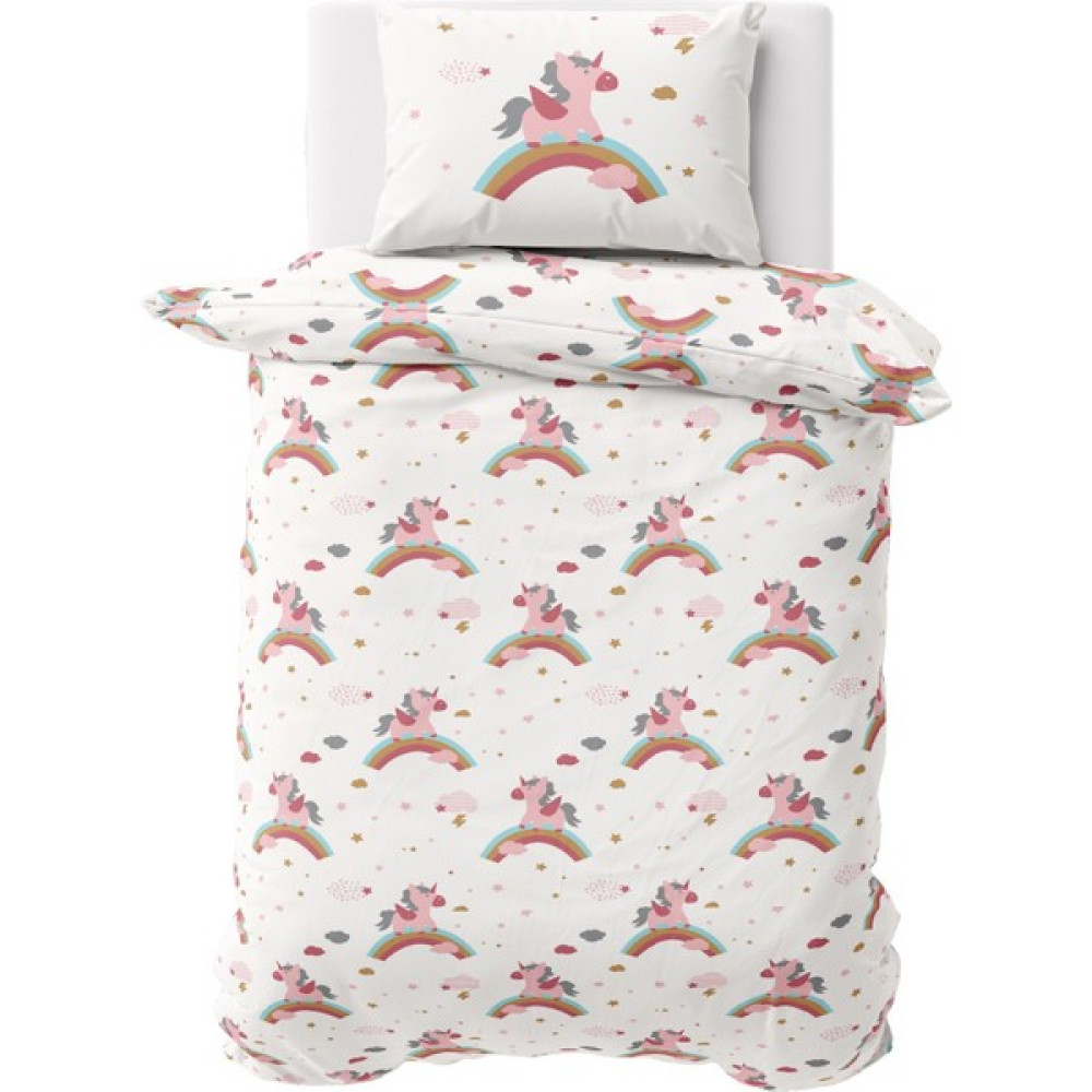 Makiteks Pamuklu Çocuk Atlar Corn 160X220 + 50X70 Tek Kişilik Nevresim ve Yastık Kılıfı Seti - 160 x 220 cm - Açık Pembe Nevresim Takımı Fiyatı