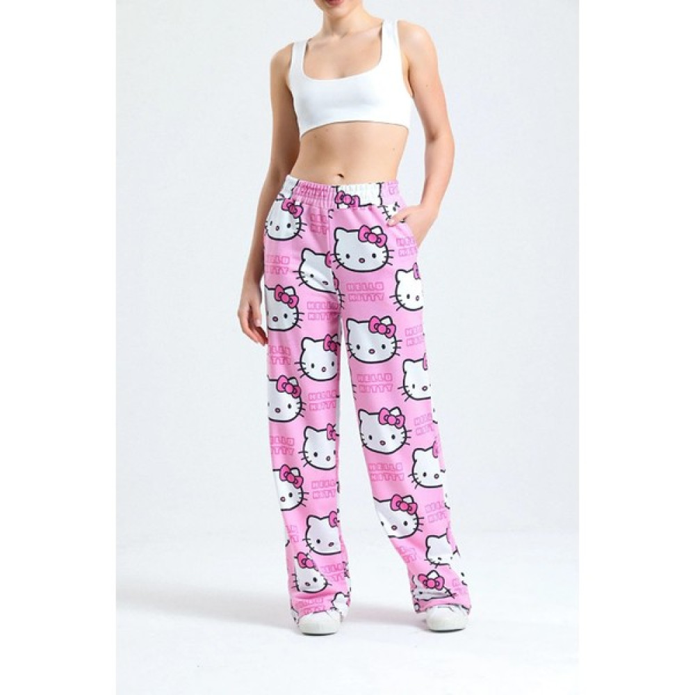 Makiteks Unisex Pembe Hello Kitty Cat Bol Paça Eşofman Altı Kadın Eşofman Fiyatı