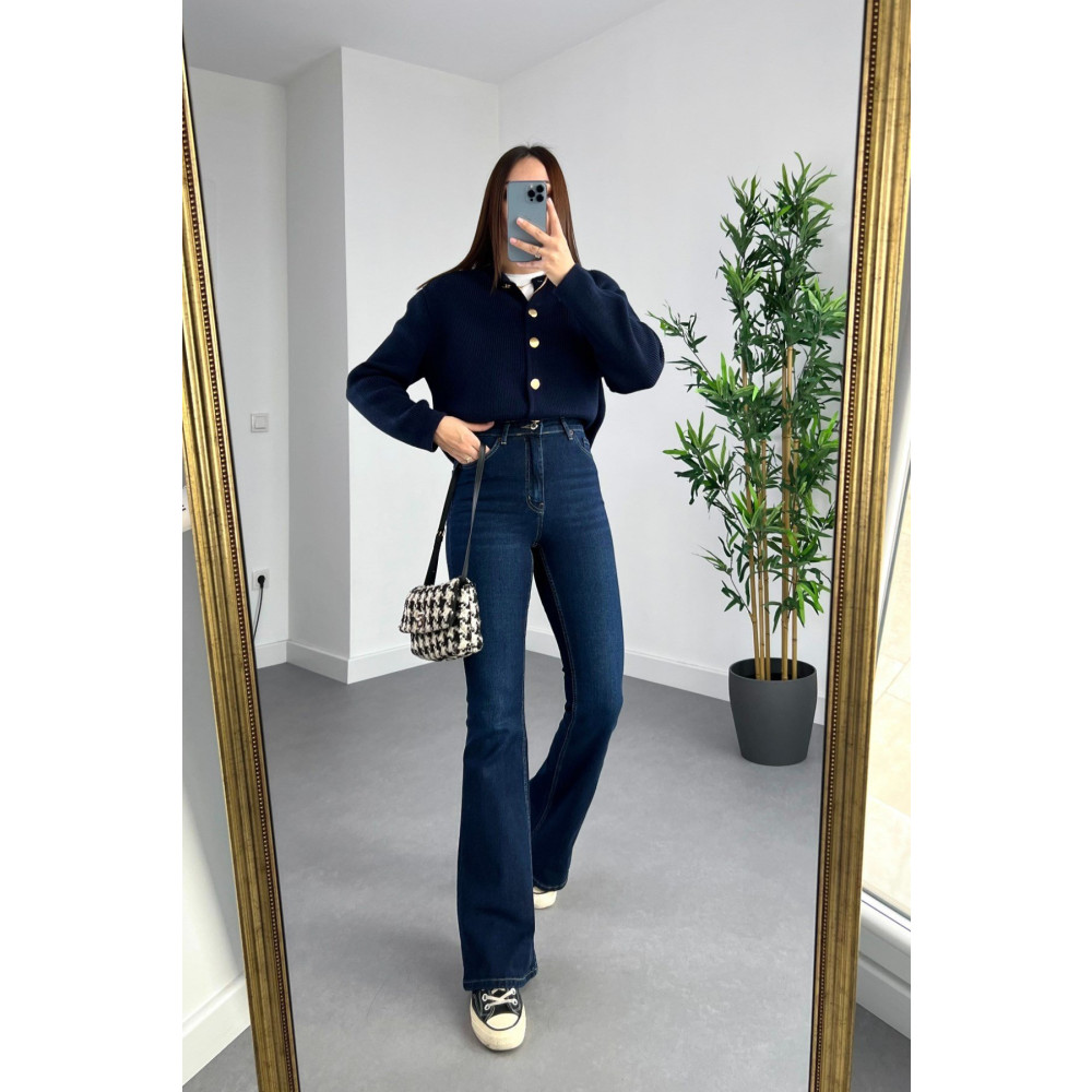 MAKRAS EXCLUSIVE JNX Lara Kadın Lacivert Geniş Paça Likralı Denim Jean Pantolon 28 Beden Bayan Jeans / Kot Pantolon Fiyatı