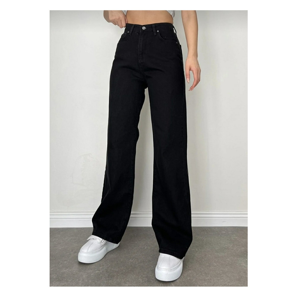 MAKRAS EXCLUSIVE Julia Jeans Kadın Siyah Yüksek Bel Comfort Likralı Bol Paça Denim Palazzo Kot Pantolon 34 Beden Bayan Jeans / Kot Pantolon Fiyatı