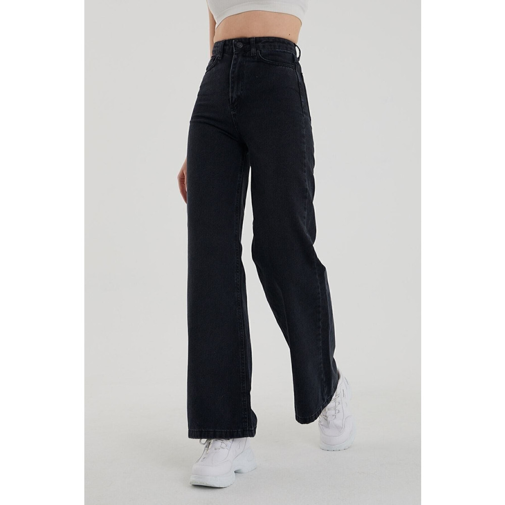 MAKRAS EXCLUSIVE Kadın Siyah Yüksek Bel Bol Paça Denim Kot Pantolon 36 Beden Kadın Pantolon Fiyatı
