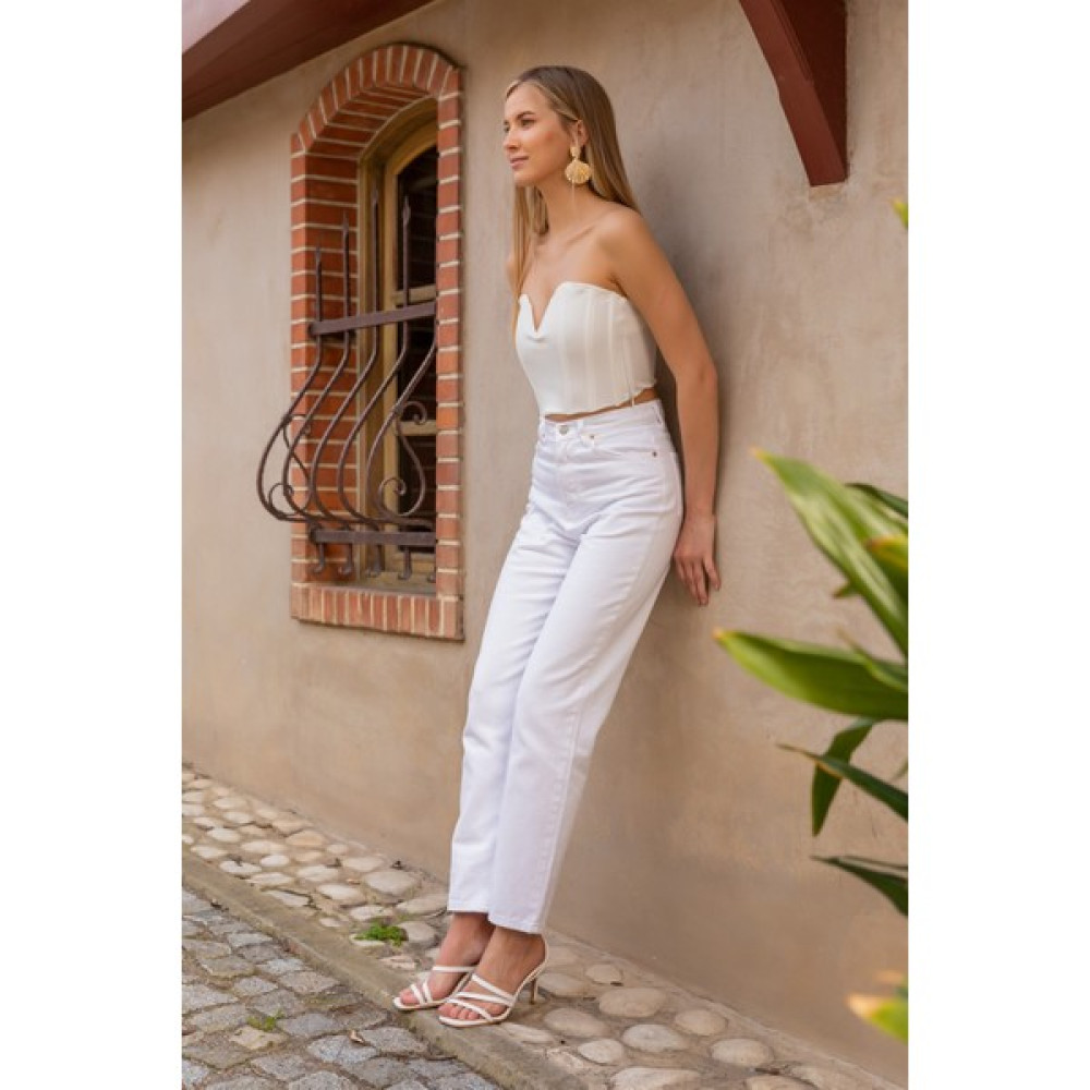 Makras Exclusive Kar Beyaz Yüksek Bel Mom Jeans Boyfriend Erkek Jeans / Kot Pantolon Fiyatı