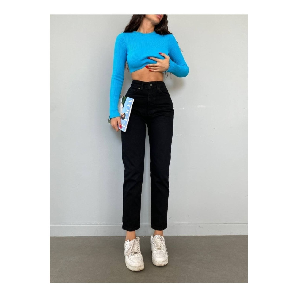 MAKRAS EXCLUSIVE Maria Solmayan Siyah Yüksek Bel Mom Jeans (1 BEDEN KÜÇÜK ALIN) 44 Beden Bayan Jeans / Kot Pantolon Fiyatı