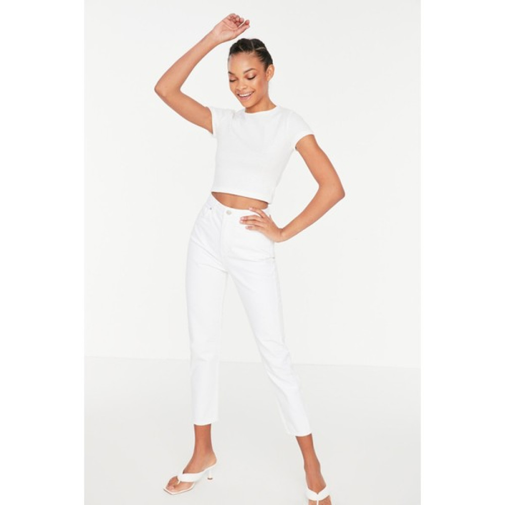 Makras Exclusive Mary Jane Beyaz Yüksek Bel Mom Jeans Erkek Jeans / Kot Pantolon Fiyatı