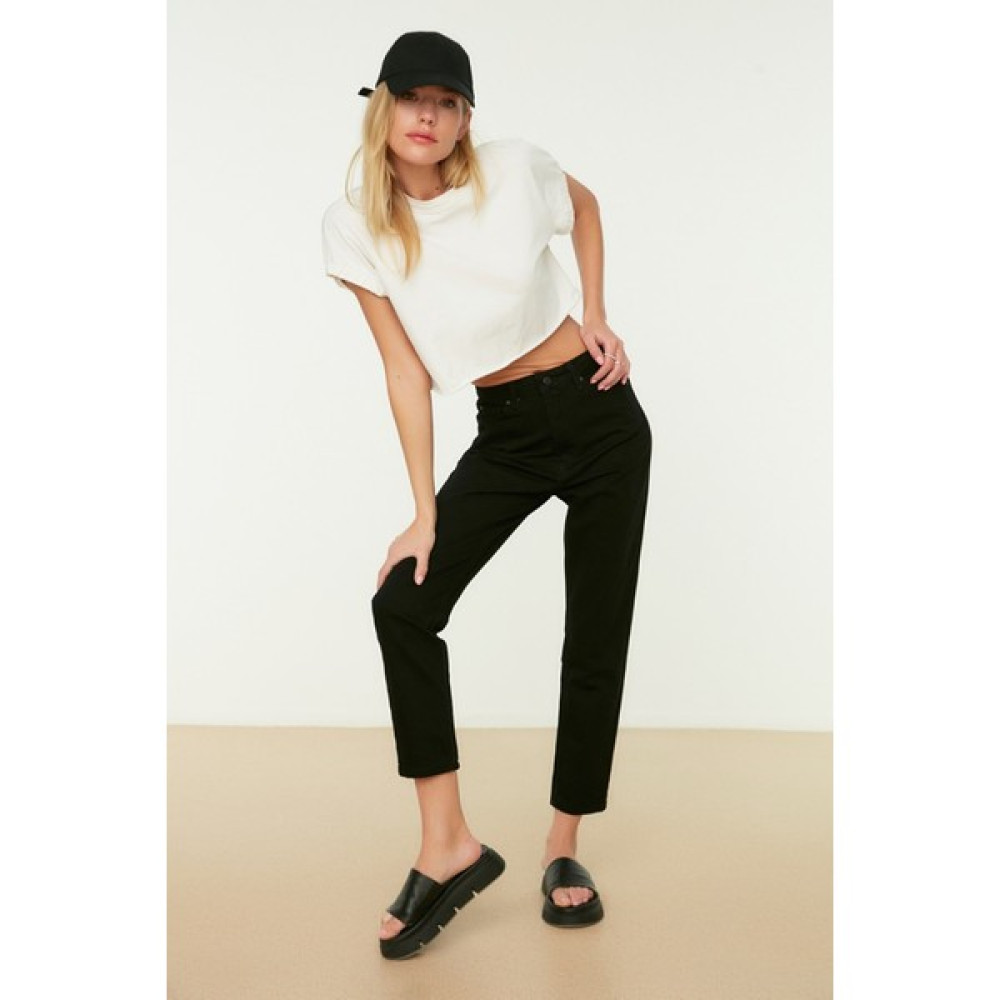 Makras Exclusive Mary Jane Siyah Yüksek Bel Mom Jeans  Erkek Jeans / Kot Pantolon Fiyatı