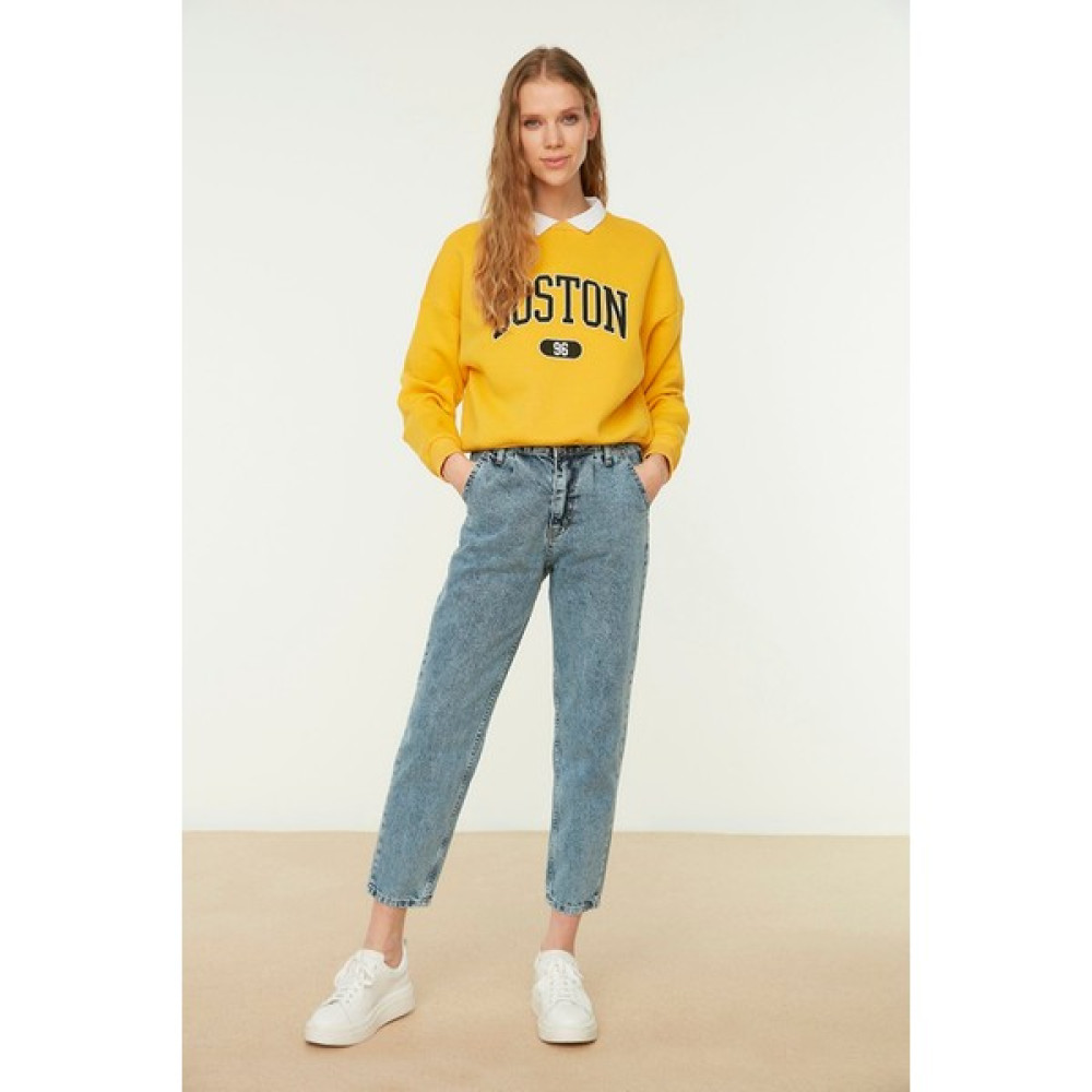 Makras Exclusive Mary Jane Yüksek Bel Mavi Mom Jeans Kar Yıkama Likralı Mom Jeans  Erkek Jeans / Kot Pantolon Fiyatı