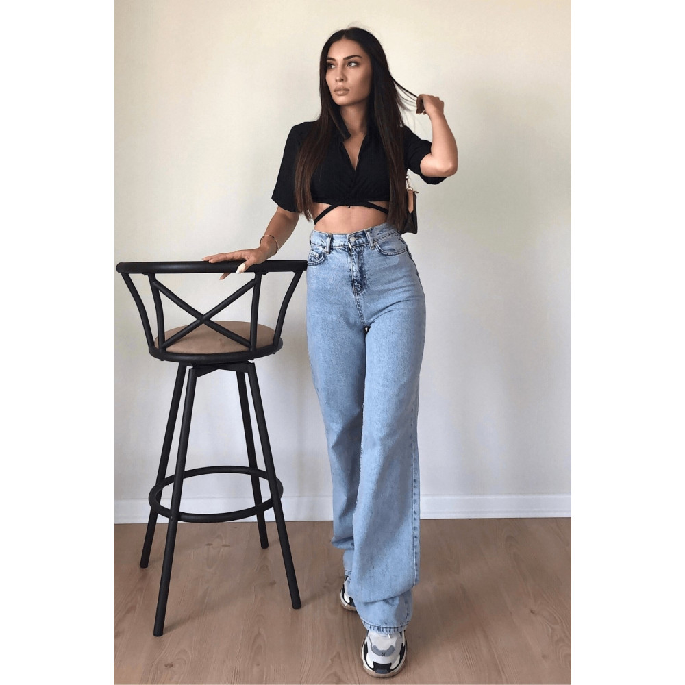 MAKRAS EXCLUSIVE Penelope Kar Yıkama Mavi 90s Likralı Süper Yüksek Bel Salaş Jeans Palazzo Pantolon Wide Leg 34 Beden Kadın Pantolon Fiyatı