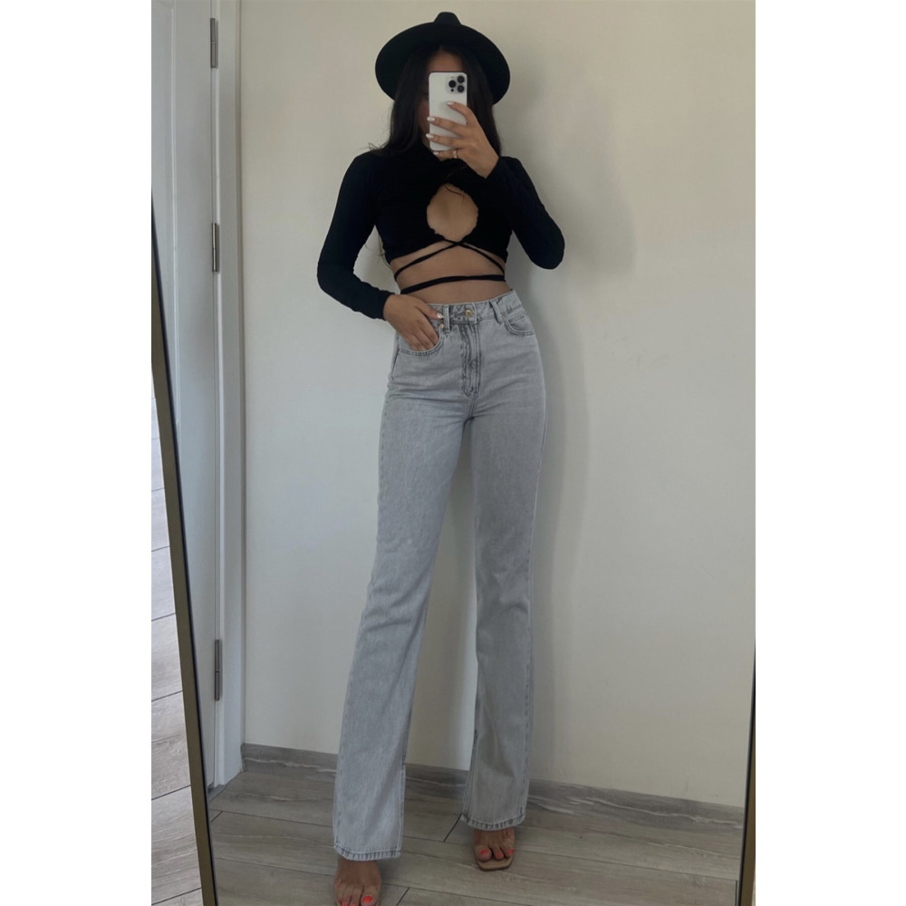 MAKRAS EXCLUSIVE Selana Açık Kar Yıkama Mavi Likralı Süper Yüksek Bel Salaş Jeans Palazzo Pantolon 38 Beden Bayan Jeans / Kot Pantolon Fiyatı