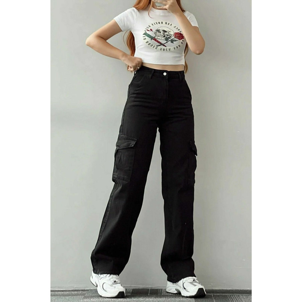MAKRAS EXCLUSIVE Sera Siyah Solmaz Kargo Cep Palazzo Yüksek Bel Kot Pantolon Queen ( 1 Beden Büyük Alın ) 30 Beden Bayan Jeans / Kot Pantolon Fiyatı