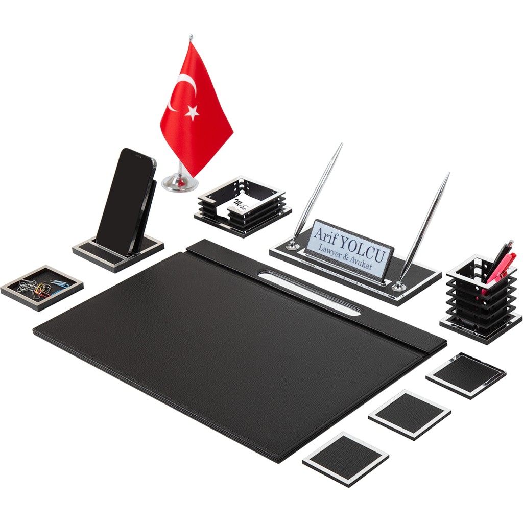 Makro Ofis Diamond Sümen Takımı 11 Parça Siyah Full Set - Gümüş Sümen Takımı Fiyatı