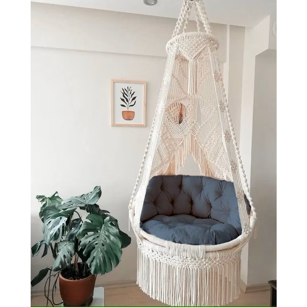 Makrome Salıncak Minderi (Sadece Minder Satılık) - 60 x 80 cm - Gri Diğer Fiyatı