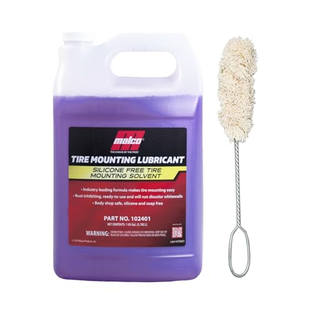 Malco Tire Mounting & Demounting Lubricant with Applicator - Automotive, Truck, Farm & Heavy-Duty Construction Tires/Improved Bead Seal/Rust Protection/Silicone & Soap Free / 1 Gal (102401)