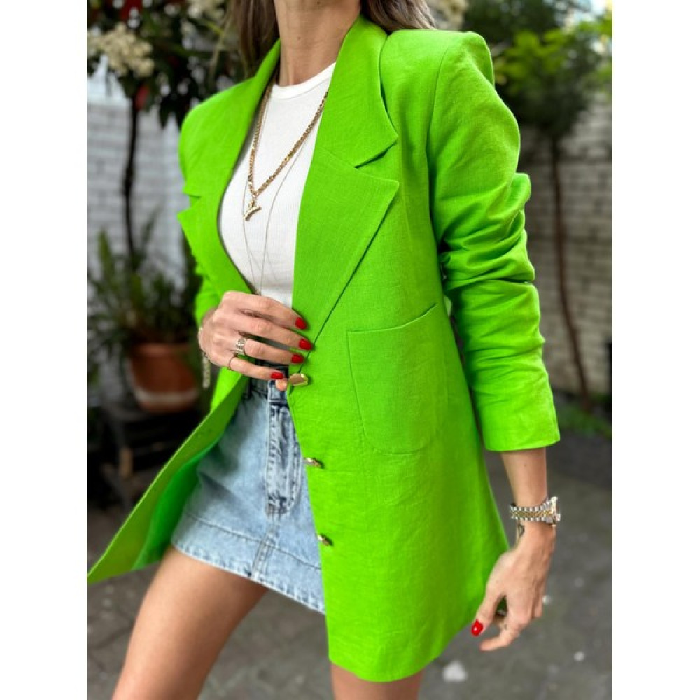 Maldia Shop Kadın Ham Keten Kumaş Cepli Blazer Yeşil Ceket Bayan Ceket Fiyatı