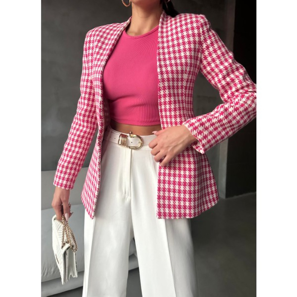 Maldia Shop Kadın Kazayağı Desen Inci Düğme Agraflı Pembe Blazer Ceket Bayan Ceket Fiyatı