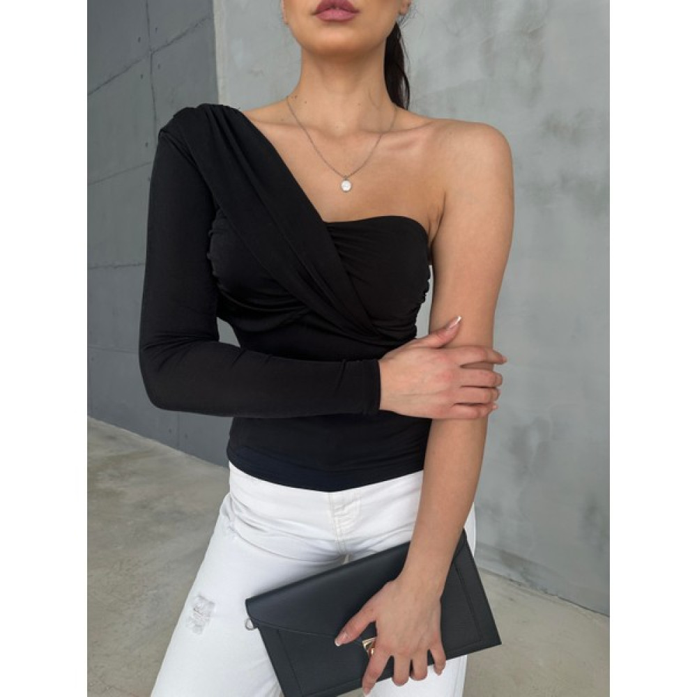 Maldia Shop Kadın Tek Kol Drapeli Esnek Siyah Bluz Bluz Fiyatı