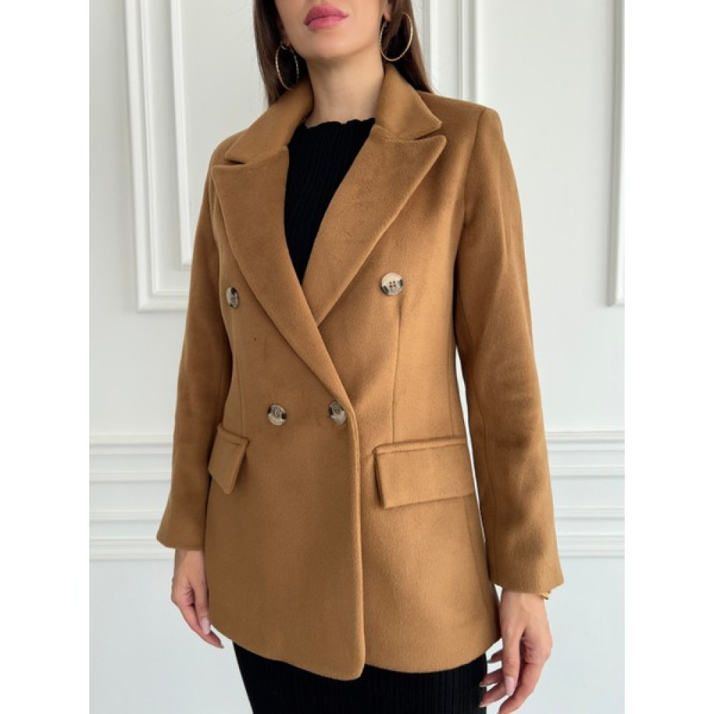 Maldia Shop Kadın Yumuşak Kruvaze Yaka Kaşe Kumaş Kahverengi Blazer Ceket Bayan Ceket Fiyatı