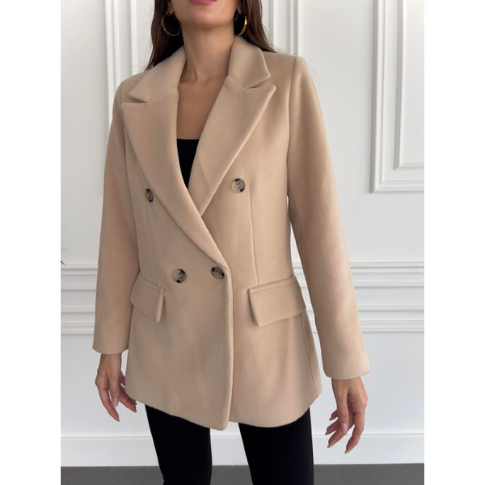 Maldia Shop Kadın Yumuşak Kruvaze Yaka Kaşe Kumaş Krem Blazer Ceket Bayan Ceket Fiyatı