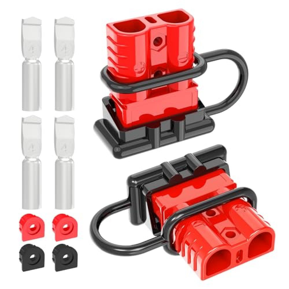 Malictele Anderson Connector,120A 2-6 Gauge Battery Quick Connect 12V-36V Anderson Plug Battery Cable Quick Connect Disconnect Plug Winch Wiring Kit for Cable RV Truck Winch (2 Pack)-RED