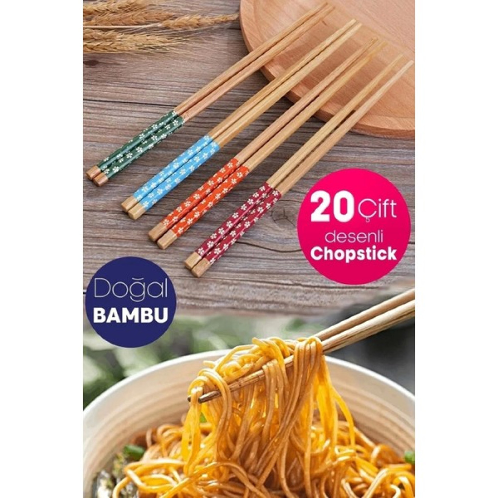 Mallame 20 Çift Bambu Chopstick Desenli Yıkanabilir Kore Çin Yemek Çubuğu El Yapımı Doğal Ahşap Sushi Çubuk Çatal / Kaşık / Bıçak Takımları Fiyatı