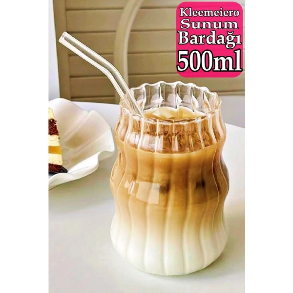 Mallame 2li Pipetli Kleemeiero Sunum Bardağı Meşrubat Kahve Soğuk Içecek Hediyelik Bardak 500ML Fincan / Bardak / Kahve Takımı Fiyatı