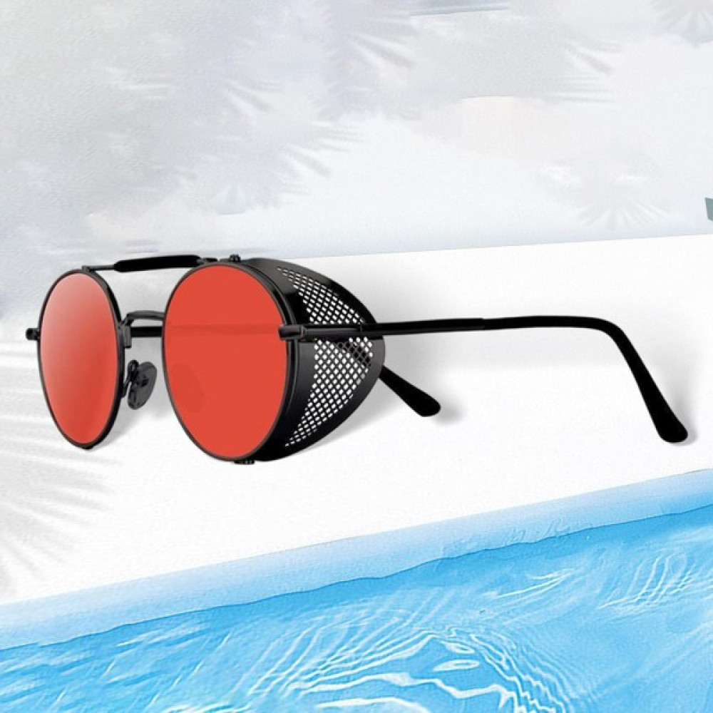 Malory Yuvarlak Steampunk Güneş Gözlüğü UV400 Koruma Yan Kalkan Gözlük Unisex Kırmızı Lens (Yurt Dışından) - Beyaz - Kırmızı Kadın Güneş Gözlükleri Fiyatı