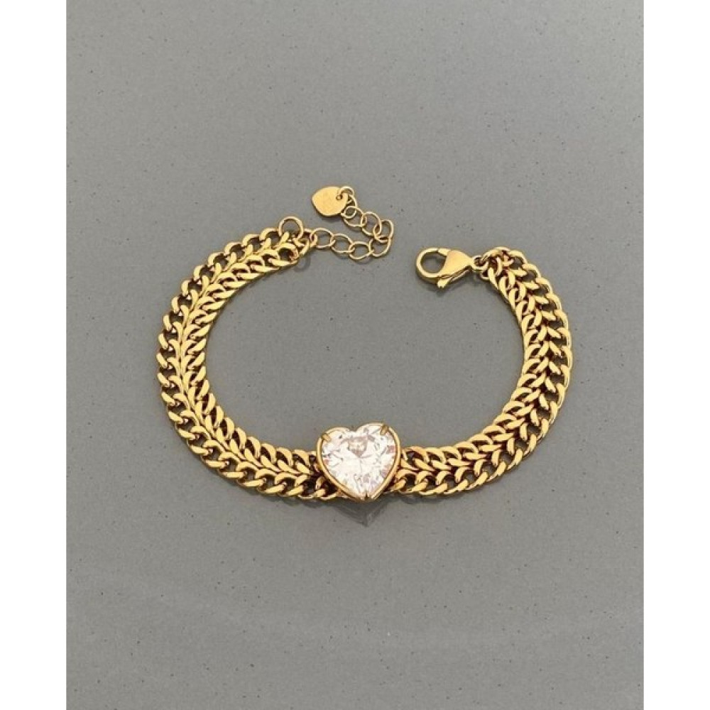 Mam Çelik Hasır Büyük Beyaz Taş Kalp Bileklik - Gold - 17 cm Altın, Takı & Aksesuar Fiyatı