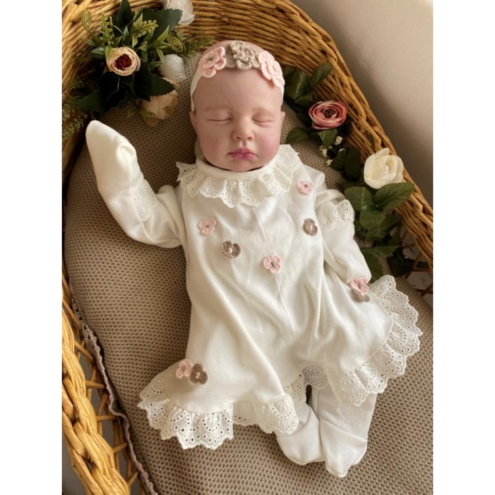 Mama Miel Baby Fisto ve Çiçek Detaylı Patikli Alt Üst Bandana Hastane Çıkışı Bebek Hastane Çıkışı Fiyatı