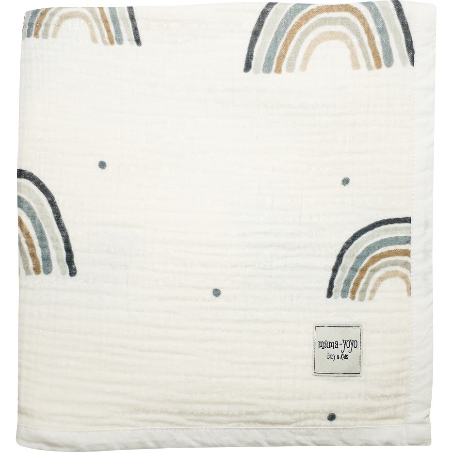 Mama Yoyo Rainbow Blue - Bebek Battaniyesi // 4 Kat Müslin (Mavi Gökkuşağı) Krem Renkte 90 x 120 Bebek Battaniyesi Fiyatı