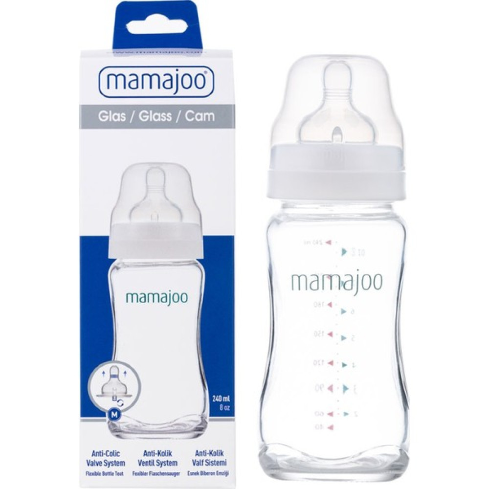 Mamajoo Cam Biberon 240 ml - Beyaz Biberon Fiyatı