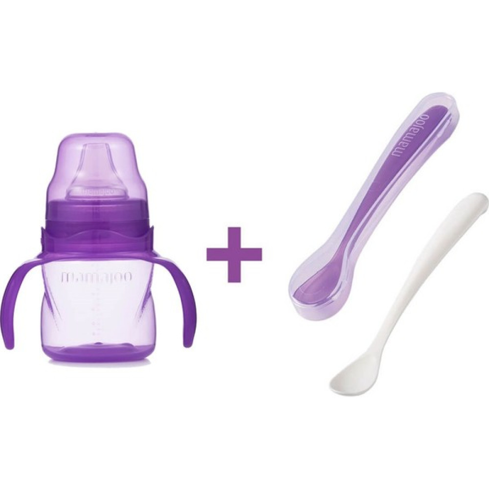 Mamajoo Kulplu Eğitici Bardak 160 ml & İkili Beslenme Kaşığı / Mor Bebek Beslenme Gereçleri Fiyatı