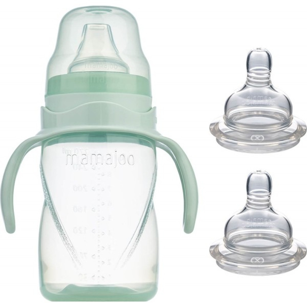 Mamajoo Kulplu Eğitici Bardak 270 ml & Yedek Ikili Biberon Emziği Xl No.4 / Powder Green Biberon Fiyatı