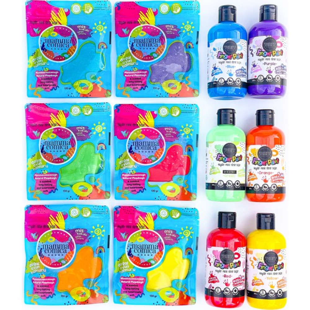 Mammacomica Dough 12'li Set - ( Eco Friendly Pack)+ Parmak Boya - Renkli Eğitici Oyuncak Fiyatı