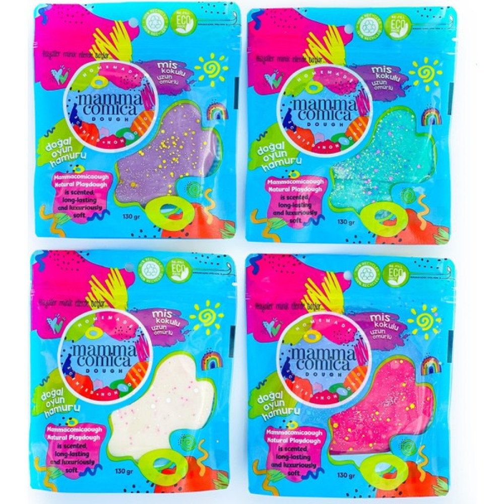 Mammacomica Dough Doğal Oyun Hamuru 4’lü Simli Set-Friendly Package 4*130GR) - Simli Renkli Eğitici Oyuncak Fiyatı