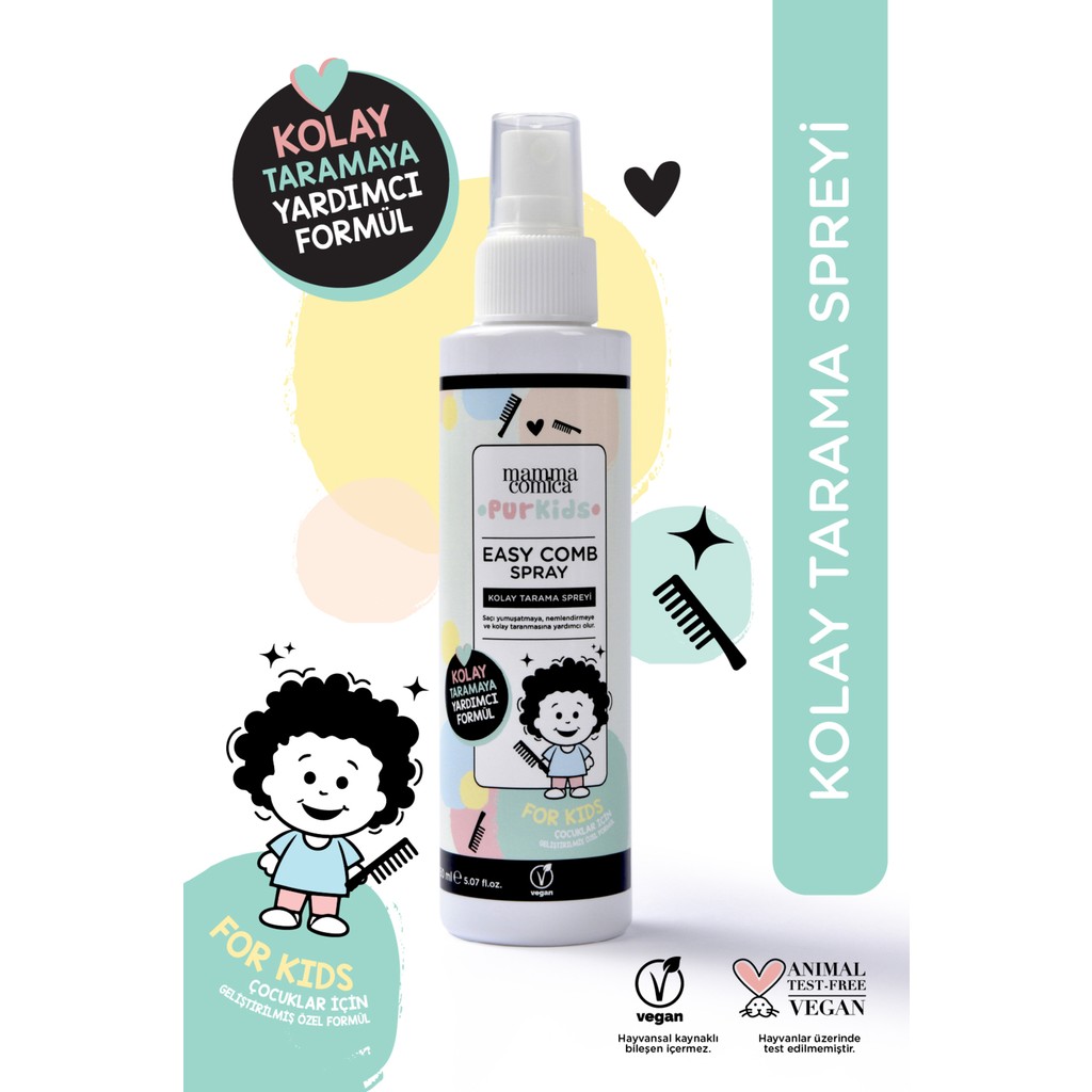 MammaComica Dough Purkids Kolay Saç Tarama Spreyi Dolaşık Açıcı Etki 150 ml Vegan Formül Diğer Fiyatı