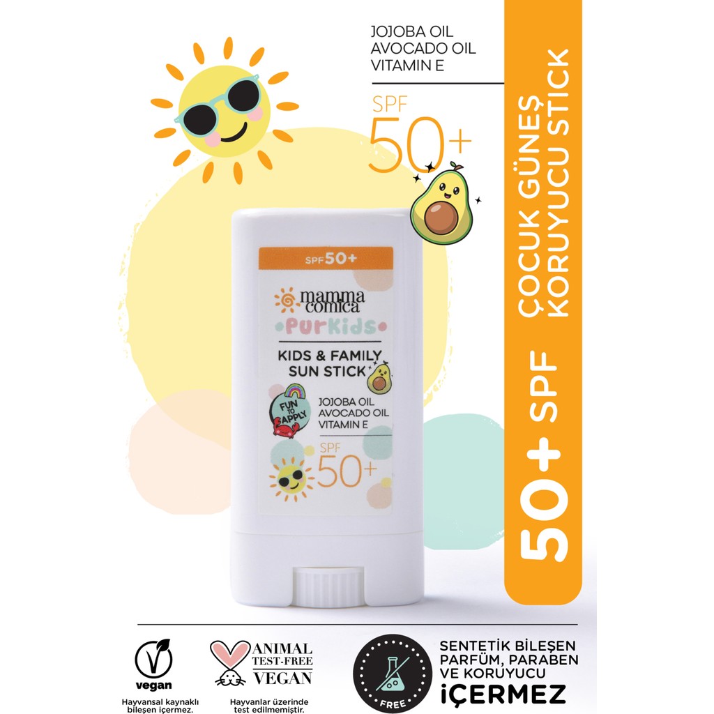 MammaComica Dough Purkids Yüksek Korumalı Bebek Çocuk Güneş Koruyucu Stick Yeni Nesil Organik Filtre Uva Uvb SPF50+ Pa+++ 14GR Diğer Fiyatı