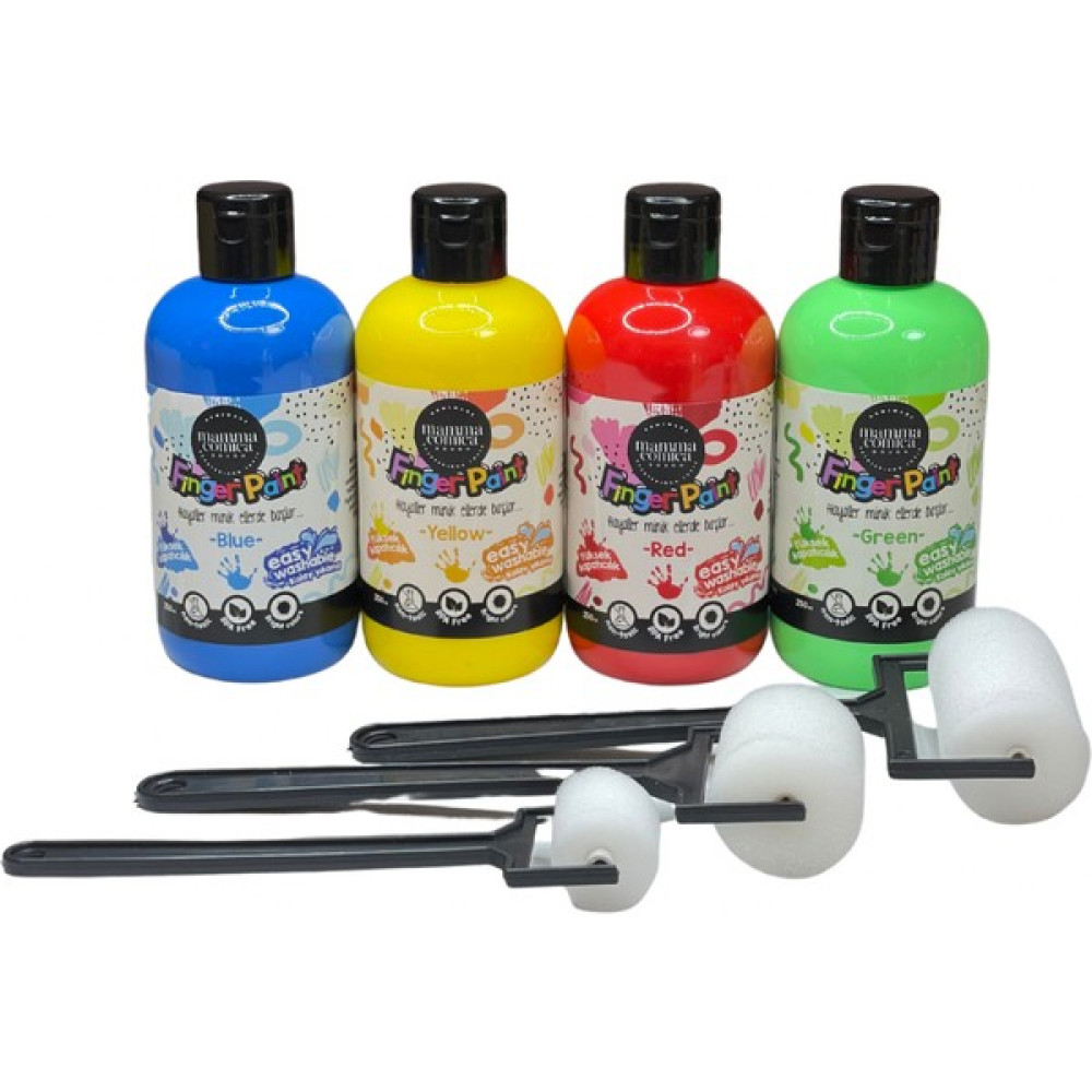 Mammacomicadough 4'lüyıkanabilir Parmak Boyası 4*250ML - 3'lü Roller Fırça Hediye - Renkli - 2 - 4 Yaş Çocuk Oyuncağı Fiyatı