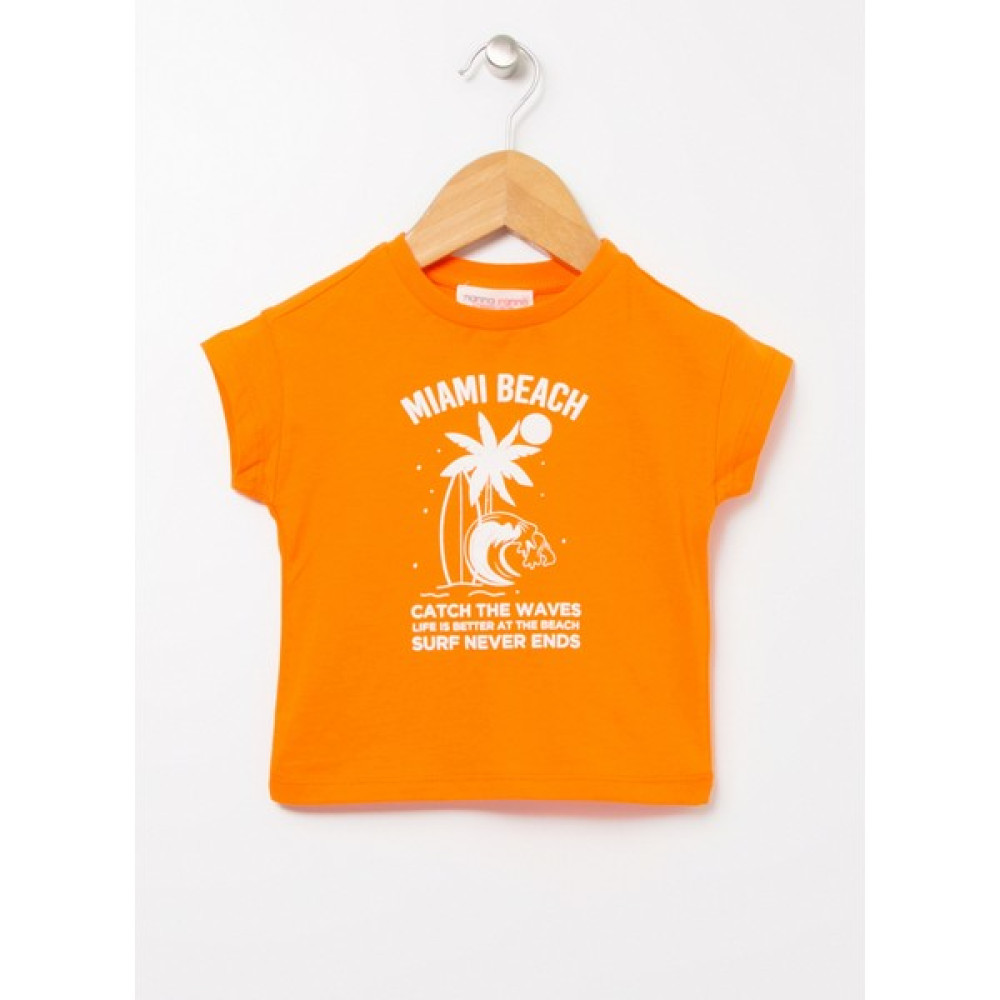 Mammaramma 22SB-54 Bisiklet Yaka Turuncu Baskılı Bebek T-Shirt Bebek T-shirt Fiyatı