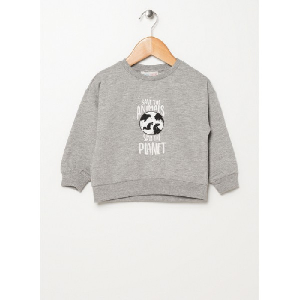 Mammaramma Baskılı Bebek Gri Melanj Sweat Shirt 22FWB-49 Erkek Sweatshirt Fiyatı
