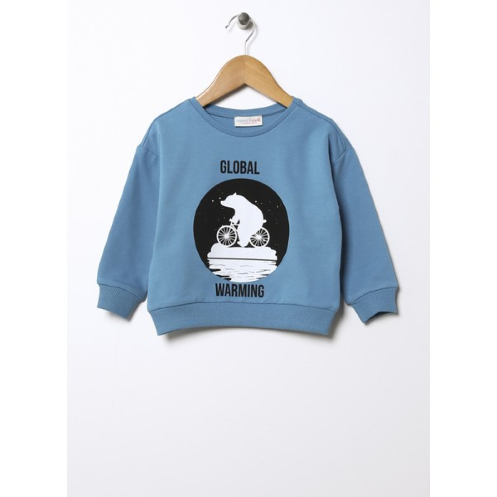 Mammaramma Baskılı Bebek Mavi Sweatshirt 22FWB-52 Erkek Sweatshirt Fiyatı