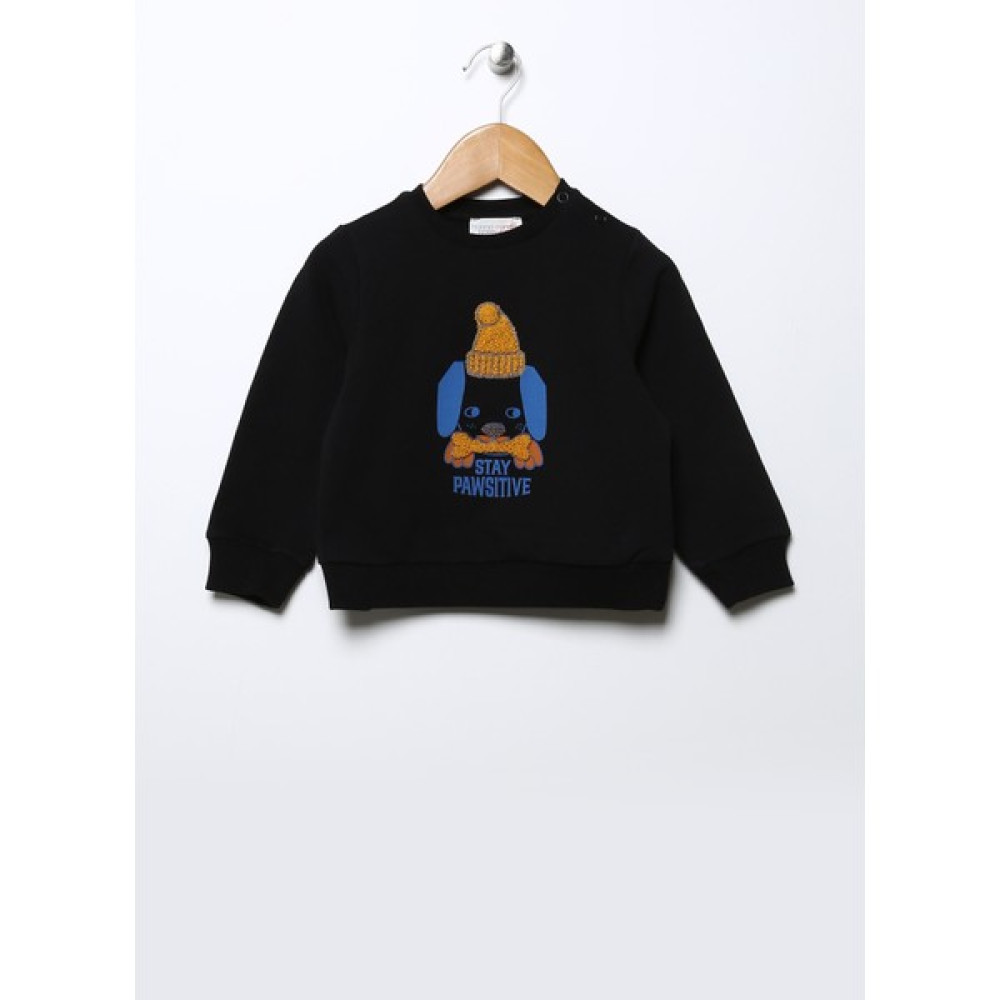 Mammaramma Baskılı Bebek Siyah Sweatshirt 22FWB-40 Erkek Sweatshirt Fiyatı