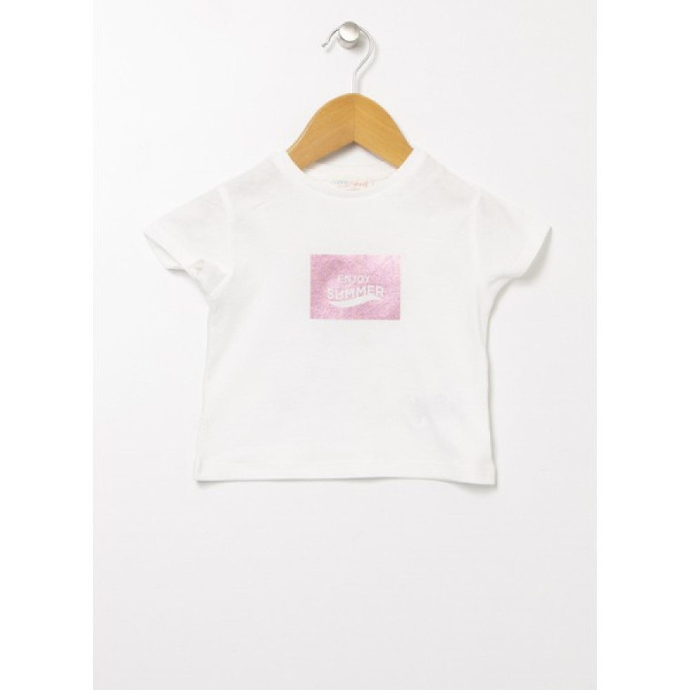 Mammaramma Bisiklet Yaka Baskılı Ekru Bebek T-Shirt - 22Sg-60 Bebek T-shirt Fiyatı