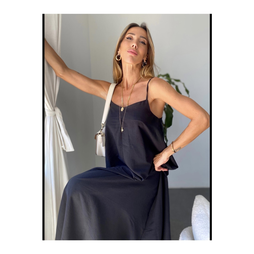 manana fashion Ayrobin Kumaş Ayarlanabilir Askılı Uzun Siyah Elbise S Beden Elbise Fiyatı