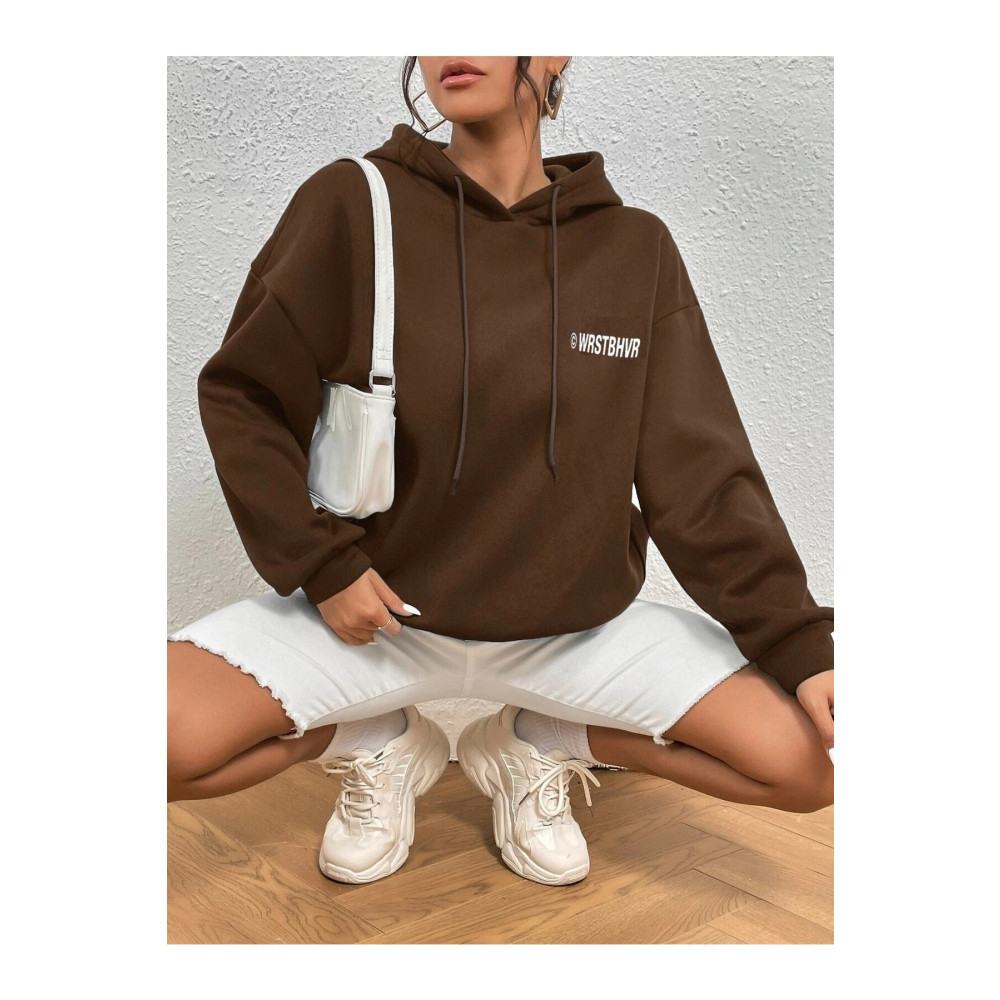 MANCY Kadın Kahverengi Baskılı Kapüşonlu Sweatshirt M Beden Bayan Sweatshirt Fiyatı