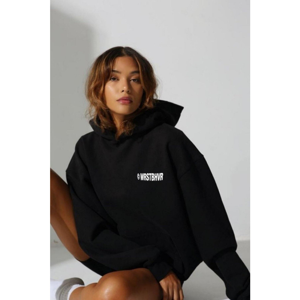 MANCY Kadın Siyah Baskılı Kapüşonlu Sweatshirt S/M Beden Bayan Sweatshirt Fiyatı