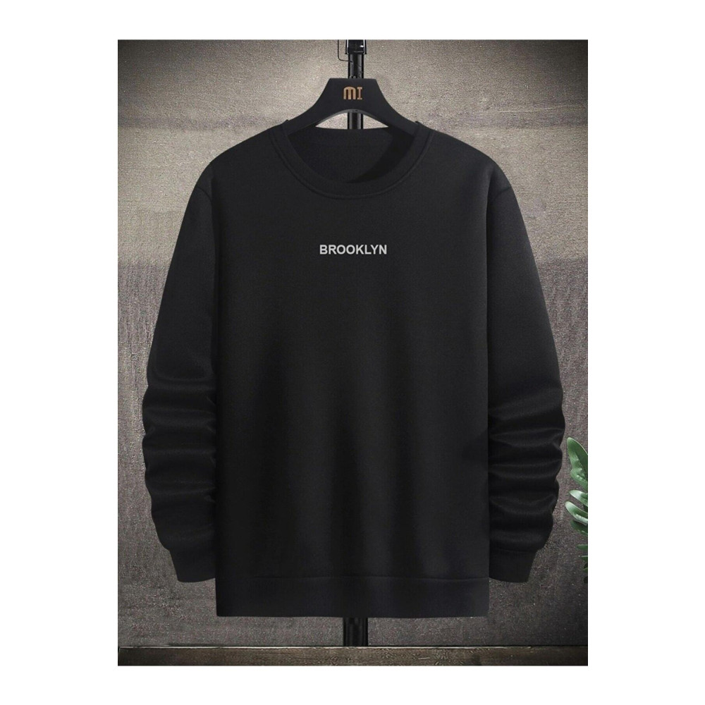 MANCY Unisex Siyah Brooklyn Basklı Bisiklet Yaka Sweatshirt XS Beden Bayan Sweatshirt Fiyatı