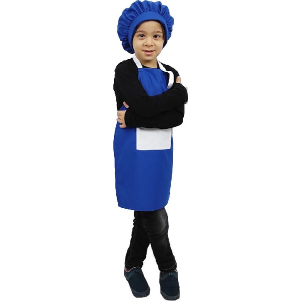 Mandalin Consept Çocuk Mutfak Şapkalı Önlüğü Mavi Beyaz - Standart Mutfak Önlüğü Fiyatı