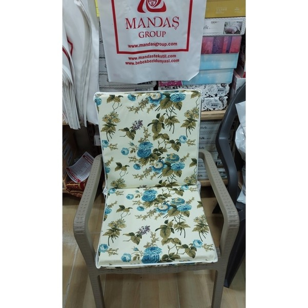 Mandaş Tekstil 1 Adet Komutan Arkalıklı Sandalye Minderi, Bahçe Sandalye Minderi-Ingiliz Gülü Mavi - Standart Salon & Oturma Odası Tekstili Fiyatı